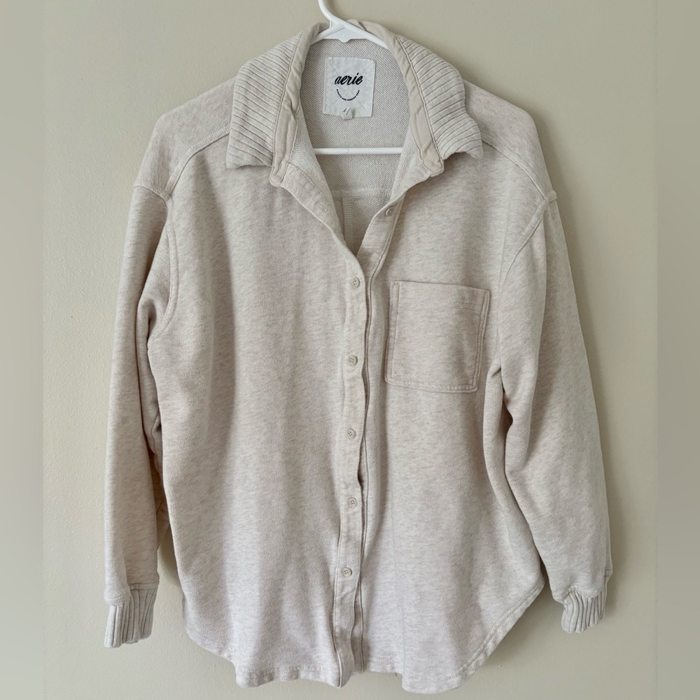 Aerie LumberJane Cream Fleece Oversized Button Down Shirt Size XS - Picture 5 of 8